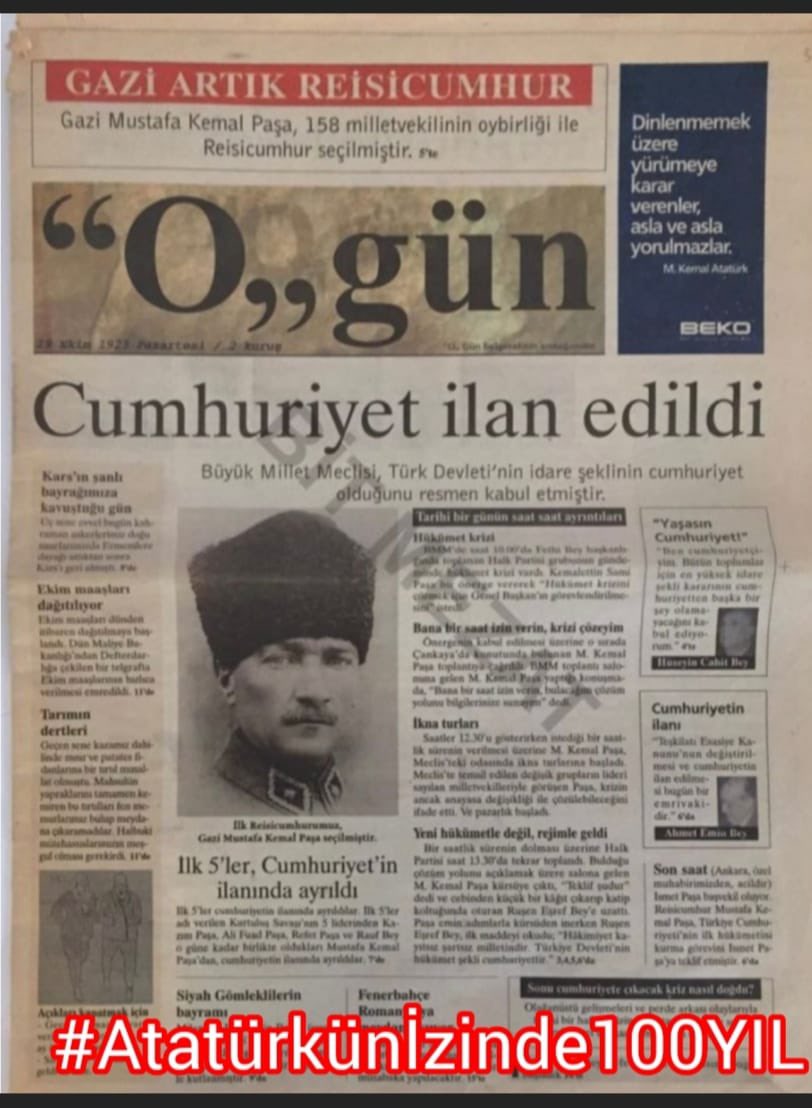 100 yıldır ayakta 
Herkese her şeye rağmen 

Sonsuz var olsun 🇹🇷

Nice 100 yıllara Türkiyem 🇹🇷

Yaşasın C U M H U R i Y E T

#Atatürkünİzinde100YIL 🇹🇷