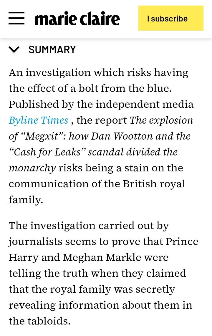 Mu_Ri_Elle's tweet photo. (Marie-Claire, France 🇫🇷)

"The investigation carried out by (@BylineTimes) journalists seems to prove that Prince Harry and Meghan Markle were telling the truth when they claimed that the royal family was secretly revealing information about them in the tabloids." https://t.co/JC8Ca6NsqC