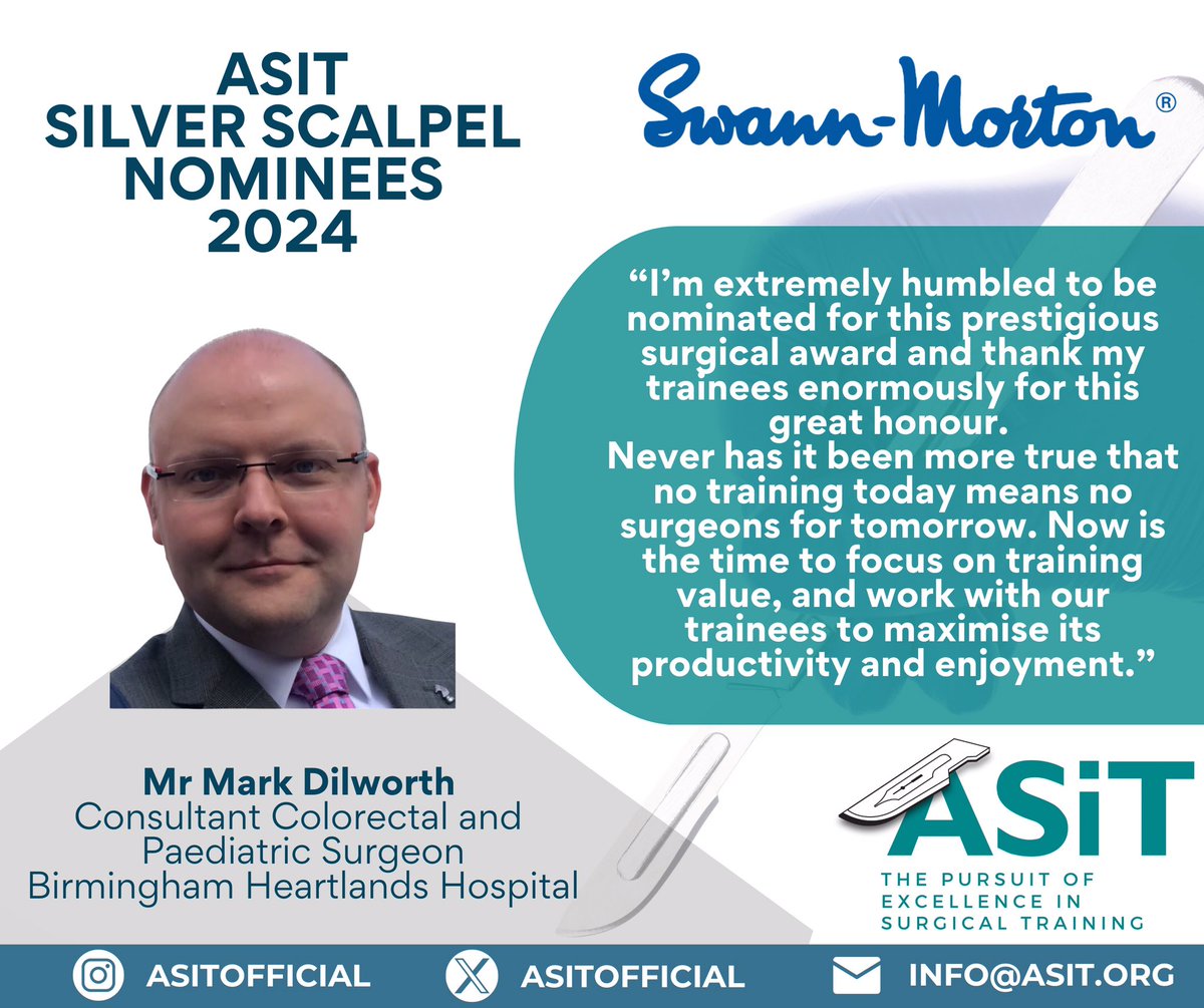 <a href="/GSTTnhs/">Guy's and St Thomas'</a> <a href="/ChelwestFT/">Chelsea and Westminster Hospital</a> <a href="/PHU_NHS/">Portsmouth Hospitals University NHST</a> Our next nominee for the #SilverScalpel 2024 award is a Consultant Colorectal and Paediatric Surgeon at Birmingham Heartlands Hospital - we present to you Mr Mark Dilworth! 👏

#NoTrainingToday #NoSurgeonsTomorrow has never been more true 🎯