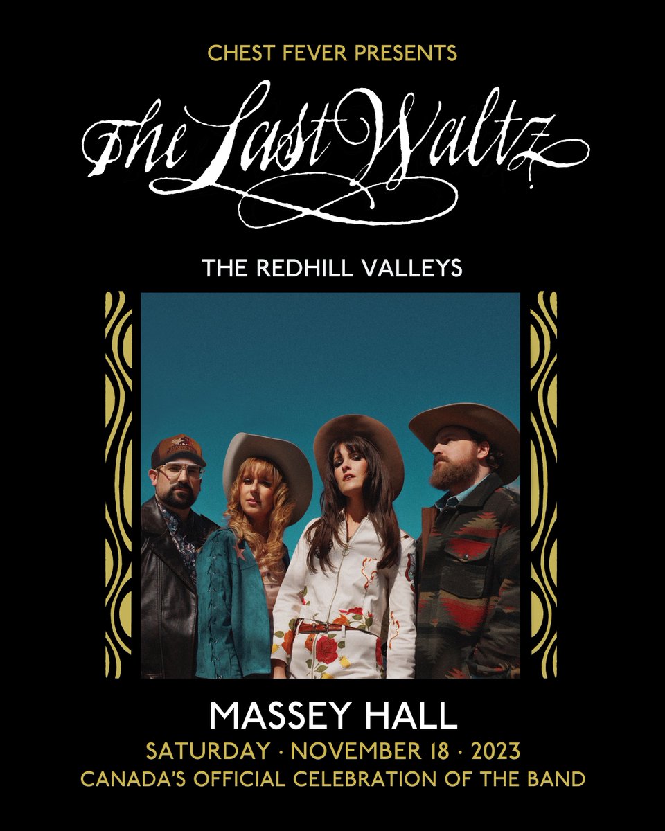 Chest Fever (@chestfeverog) on Twitter photo The Redhill Valleys join us on Saturday, November 18 <a href="/masseyhall/">Massey Hall</a>
Canada’s Official Celebration of The Band @the_band_official_
Ft. Don Stevenson, Marc Ford, Micheal Williams, The Pairs, Tom "Bones" Malone and more!
Get your tickets now at chestfeverofficial.com/thelastwaltz The Redhill Valleys join us on Saturday, November 18 <a href="/masseyhall/">Massey Hall</a>
Canada’s Official Celebration of The Band @the_band_official_
Ft. Don Stevenson, Marc Ford, Micheal Williams, The Pairs, Tom "Bones" Malone and more!
Get your tickets now at chestfeverofficial.com/thelastwaltz