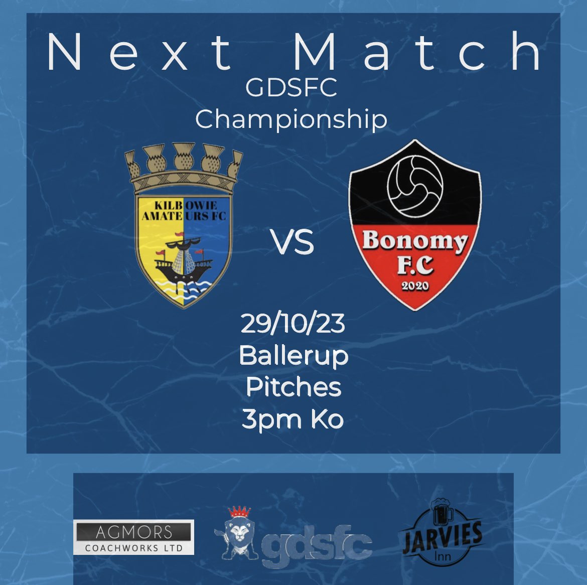 KilbowieAFC's tweet photo. Returning to league action this week as we travel to face Bonomy. Looking forward to what should be a really competitive game. 

🏆GDSFC Championship 
🆚Bonomy
🏟️Ballerup Pitches 
📆29/10/23
⏰3pm Ko 

💙 https://t.co/7euw2ICL62