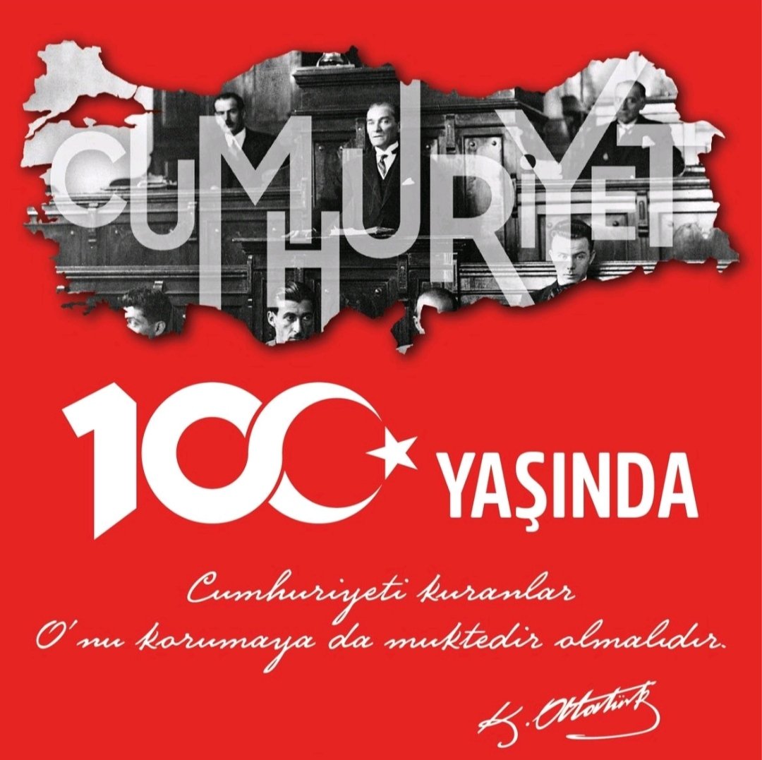 Asırlardır yaşam sürdürdüğümüz bu topraklarda son 100 yılımızı CUMHURİYET ile taçlandıran ULU ÖNDER MUSTAFA KEMAL ATATÜRK ve SİLAH ARKADAŞLARI' nı hasretle, özlemle ve rahmetle anıyorum. YAŞASIN CUMHURİYET!!! #CUMHURIYETİMİZ100Yaşında #Cumhuriyetimizin100YılıKutluOlsun #atatürk