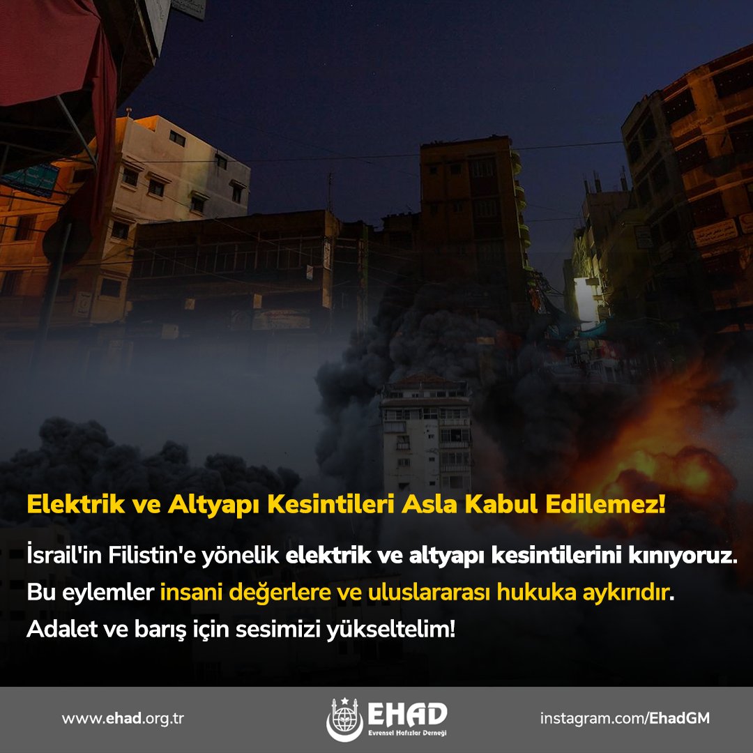 Elektrik ve Altyapı Kesintileri Asla Kabul Edilemez!

#gazzedekatliamvar #özgürfilistin
