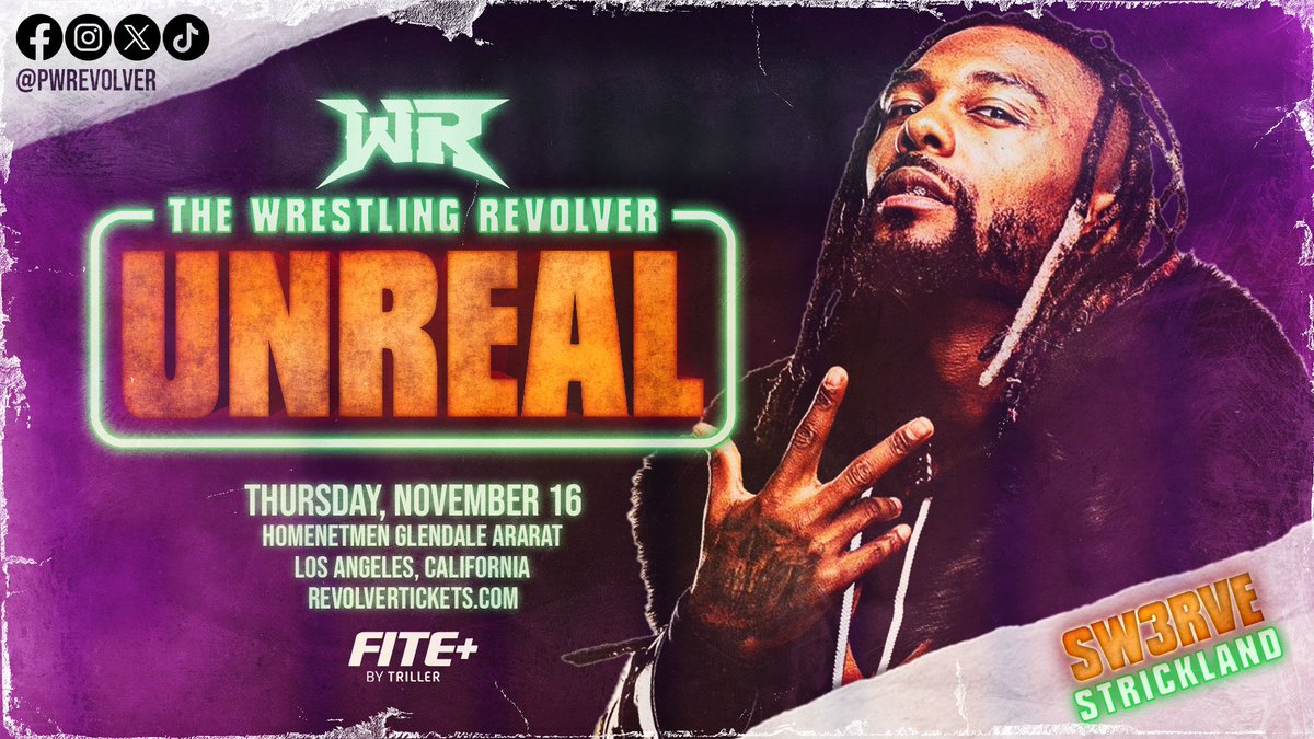 🚨BREAKING🚨 Signed for 11/16 #RevolverUNREAL Los Angeles, CA LIVE on @FiteTV+ SW3RVE STRICKLAND! Tickets go on sale: THIS MONDAY, Oct 30th at 8pmET//5pmPT 🎟️ RevolverTickets.com (ALL TICKET SALE PROFITS DONATED TO LAHAINA WILDFIRE RELIEF.)