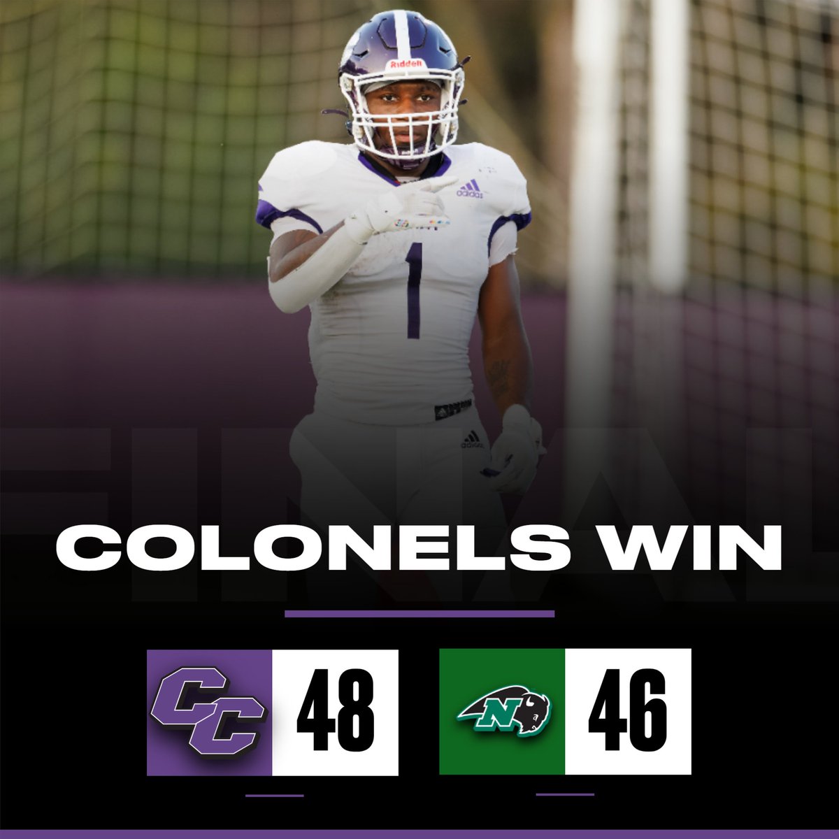 CurryColonels's tweet photo. COLONELS WIN!!! A 99-yard game-winning drive propels Curry College football to victory over Nichols! #BleedPurple

Story: https://t.co/i3Fv8Tlurs https://t.co/4fycm4VbCN