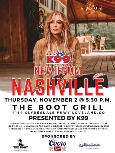 Hey y’all! FREE SHOW!!! Come hang w me & friends from K99 in LOVELAND, CO this coming Thursday 11/2!!!! AT The Boot Grill. Hope to see y’all there!! 
 #lovelandcolorado #K99 #claredunn