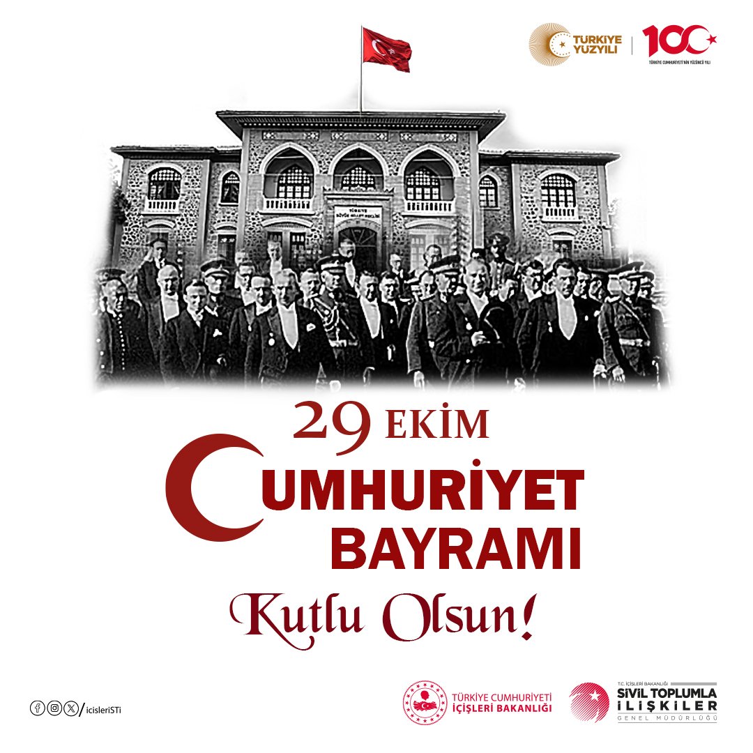 Cumhuriyetmizin 100. yılı kutlu olsun. Başta Gazi Mustafa Kemal Atatürk, silah arkadaşları ve bu toprakları vatan yapan aziz şehitlerimizi rahmet ve minnetle anıyoruz.
#TürkiyeYüzyılı
#100yaşında