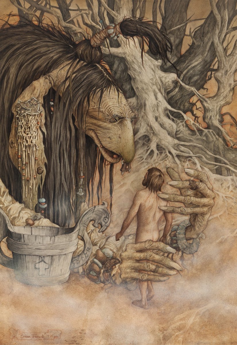 A painting of a troll by Brian Froud (1976). The painting inspired Jim Henson to created the Mystics for 'The Dark Crystal.'
#JimHenson #BrianFroud #DarkCrystal #art #fantasy #troll #monster #31DaysofHaunting #OfDarkandMacabre #BookChatWeekly