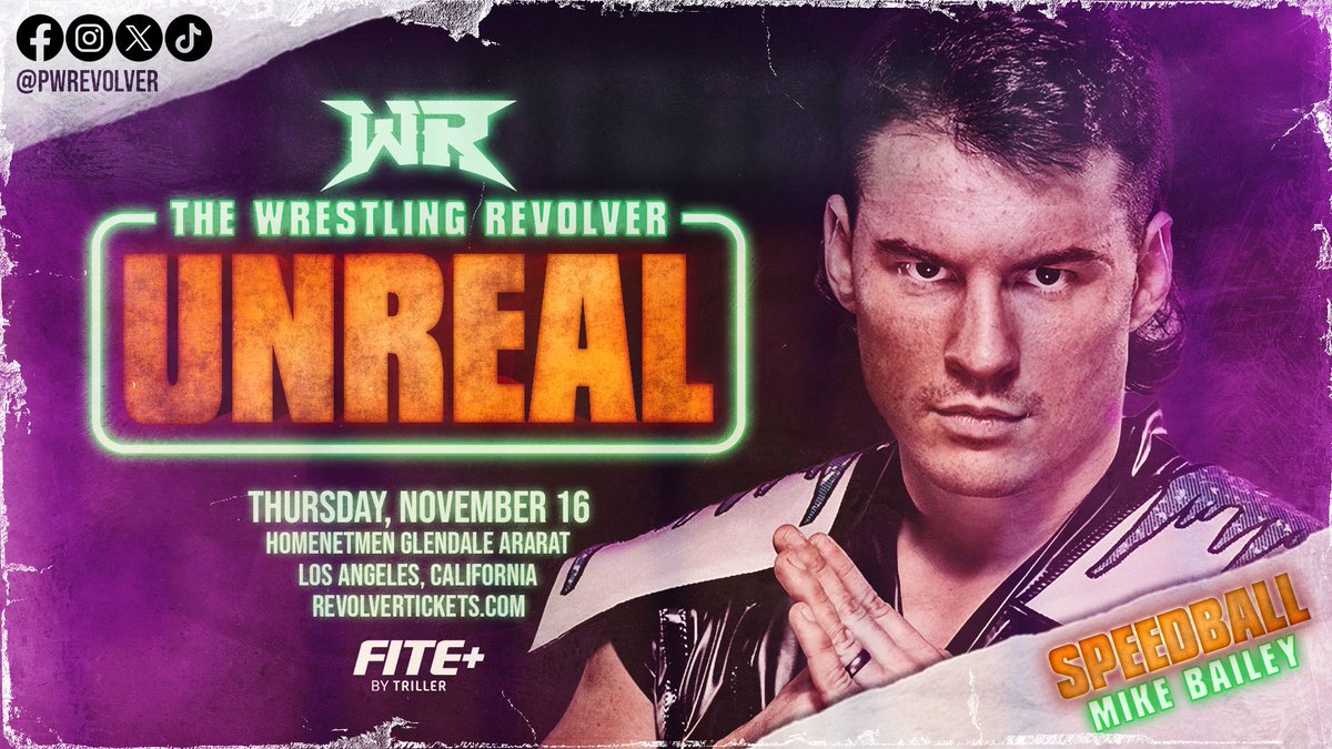 🚨BREAKING🚨 Signed for 11/16 #RevolverUNREAL Los Angeles, CA LIVE on @FiteTV+ SPEEDBALL Mike Bailey! Tickets go on sale: THIS MONDAY, Oct 30th at 8pmET//5pmPT 🎟️ RevolverTickets.com (ALL TICKET SALE PROFITS DONATED TO LAHAINA WILDFIRE RELIEF.)