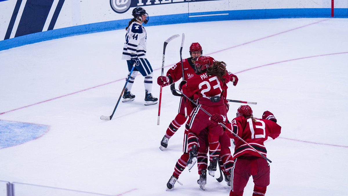 HarvardWHockey's tweet photo. GET THAT PUCK! 

What a moment for Gwyn Lapp! The sophomore scored her first career goal last night and celebrated in style 👌🎯🏒

#GoCrimson https://t.co/paBt8Hq2MK