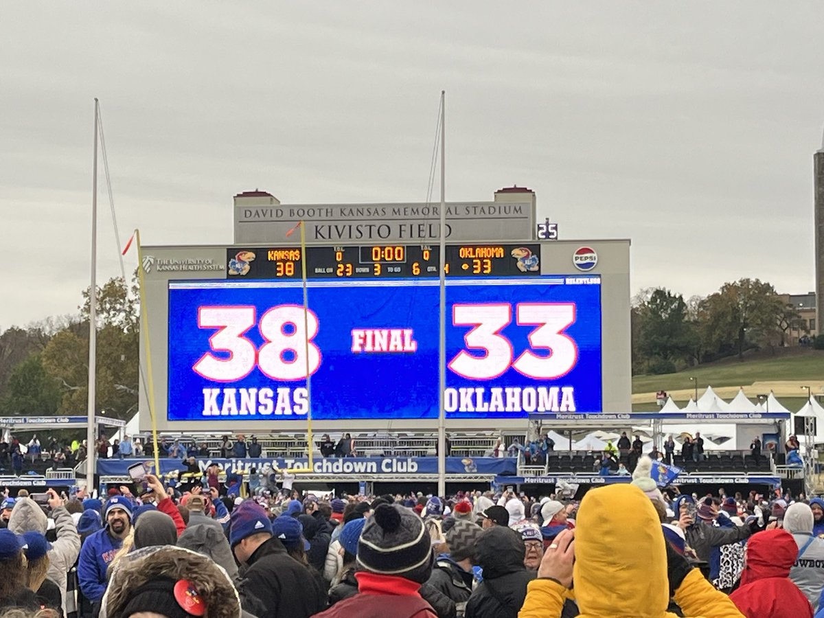 “Rah Rah Jayhawk” ❤️💙 what a great homecoming game, <a href="/KU_Football/">Kansas Football</a>!! So proud to be a <a href="/UnivOfKansas/">University of Kansas</a> alum! #RockChalk