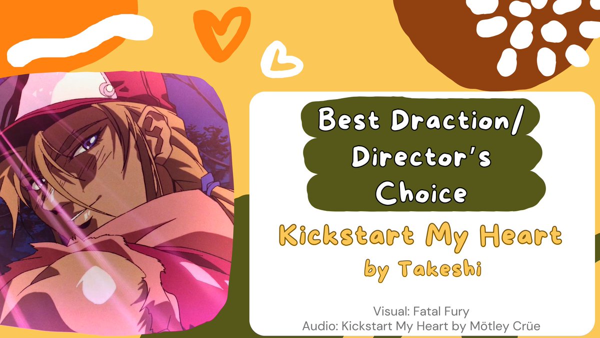 thevat's tweet photo. Winner of the Best Draction/Speedy's Director's Choice is Kickstart My Heart by Takeshi. https://t.co/37zIJkEz0J
