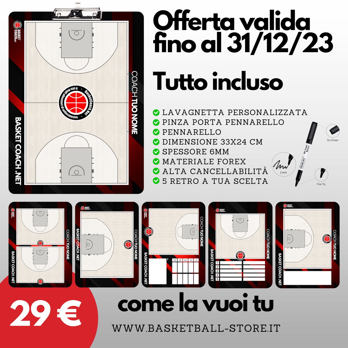 Crea la tua lavagnetta personalizzata come vuoi tu! Colori, logo, nome coach, sfondo, 5 retro differenti, pinza blocca pennarello e con pennarello incluso!

▶️ accedi a basketball-store.it e scegli il tuo modello!

#basketball #basketballcoaching #basketballdrills #basket