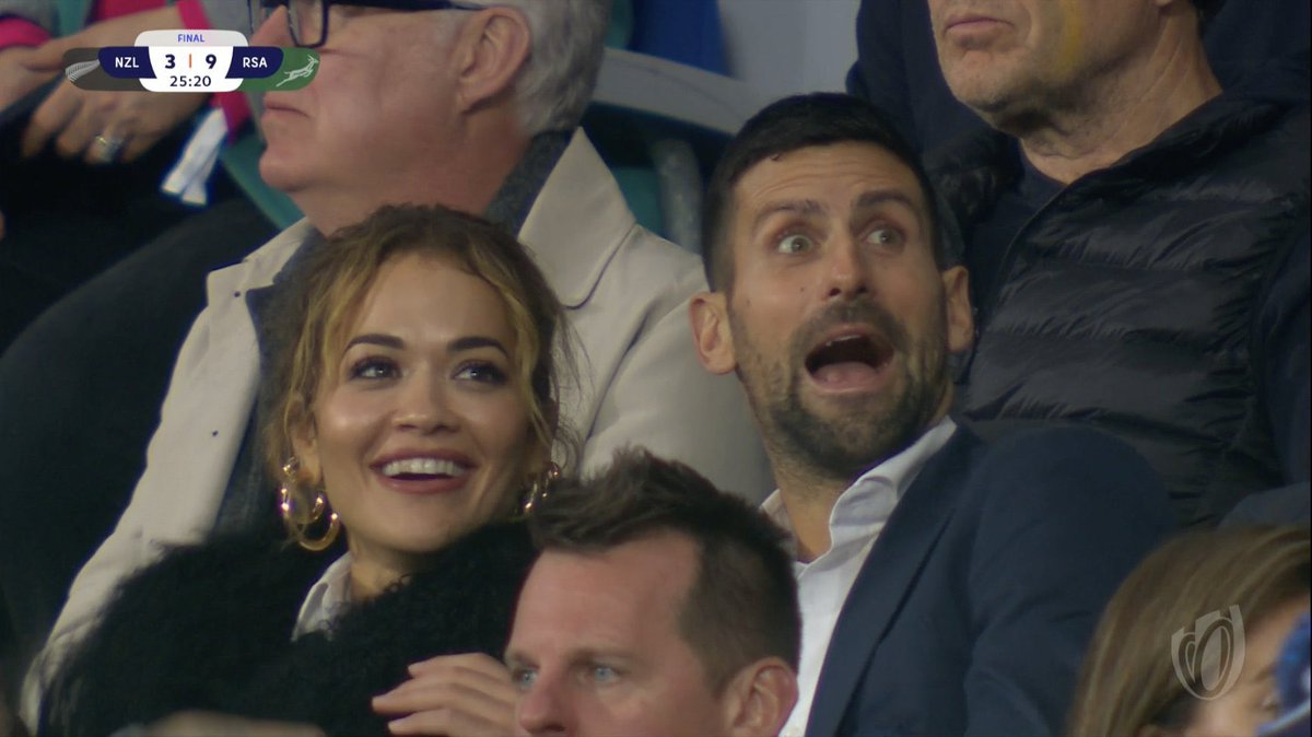 TheTennisLetter's tweet image. Roger Federer &amp;amp; Novak Djokovic spotted at the Rugby World Cup Final in Paris. 

🐐🐐