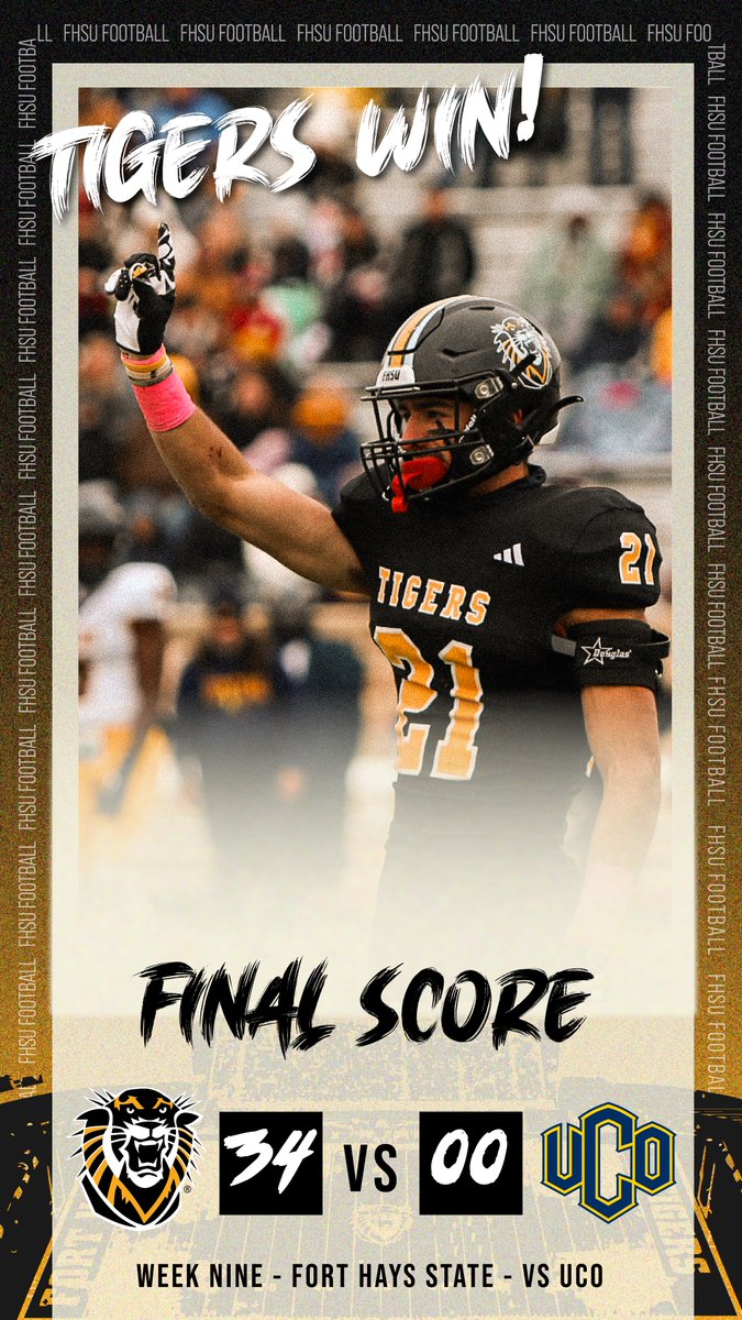 FORT. DEFENDED.
Tigers shutout the Bronchos and move to 7-2 on the season! 🐯
FHSU: 34, UCO: 0. #GoTigers #DefendtheFort