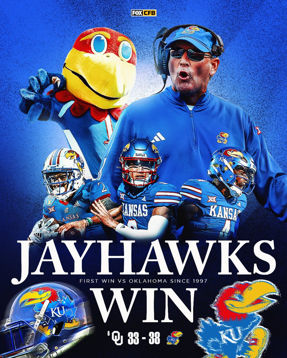 ROCK CHALK

<a href="/KU_Football/">Kansas Football</a> upsets No. 6 Oklahoma in Lawrence 🙌