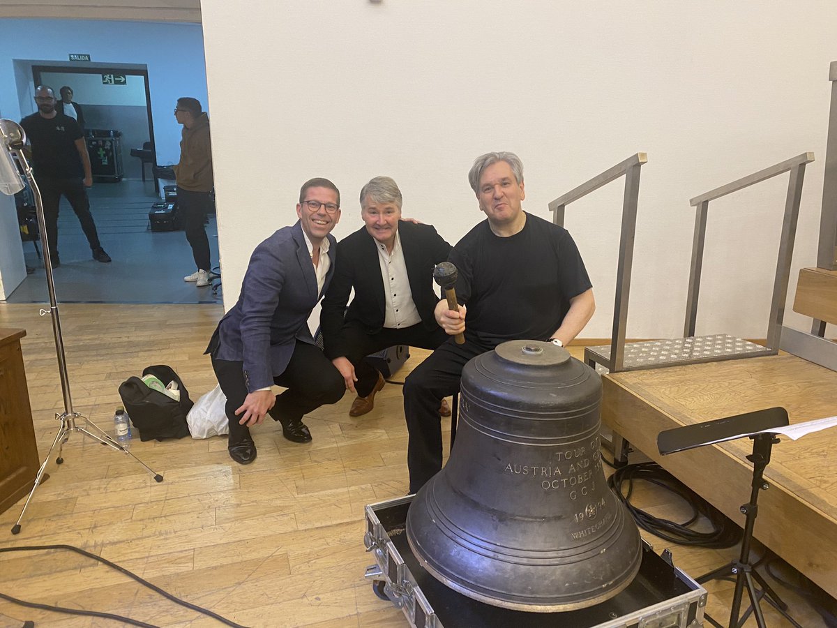 Last night of @londonsymphony tour with @antonio_pappano @dpjackson1 in Alicante. Here with @TheForeverBells ‘Zarathustra’ bell. Tony agrees, it sounded ‘EPIC’.