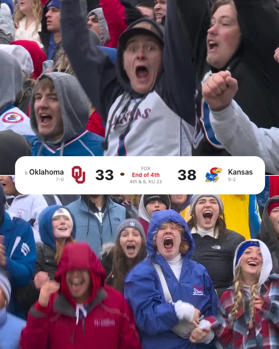 KANSAS UPSETS NO. 6 OKLAHOMA TO RUIN THE SOONERS' UNDEFEATED SEASON‼️