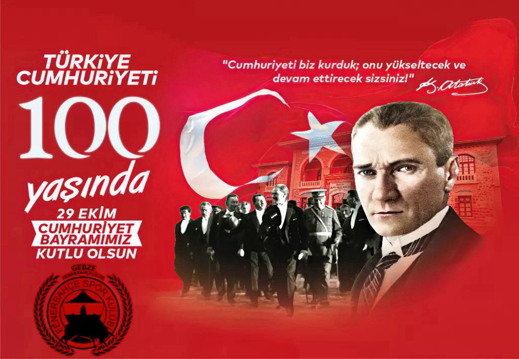 Türk ulusunun büyük fedakarlıklarla kazandığı bağımsızlık mücadelesinin sonucunda kurulan Türkiye Cumhuriyeti'nin 100. yılını büyük bir coşkuyla kutluyoruz. Cumhuriyetimizin kurucusu Mustafa Kemal Atatürk'ü saygı ve minnetle anıyor, bıraktığı emanete sahip çıkıyoruz.