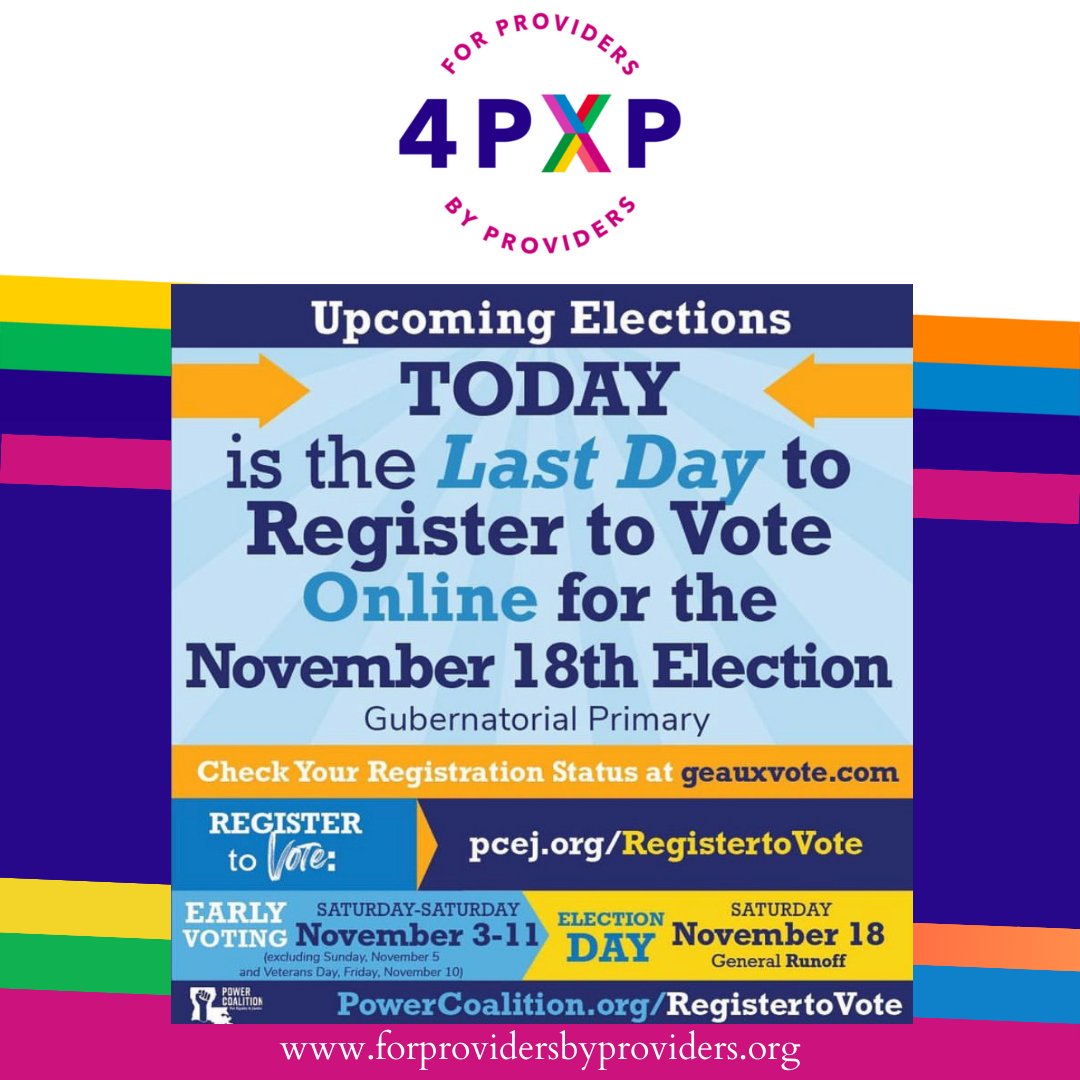 **Today, Oct 28th, is the LAST Day to register to vote, you can only do so online, for the November 18th Election***  If YOU or SOMEONE YOU KNOW is not registered to VOTE, Register Here: register.rockthevote.com/registrants/ne…… Voter registration time takes an average of two minutes or less.