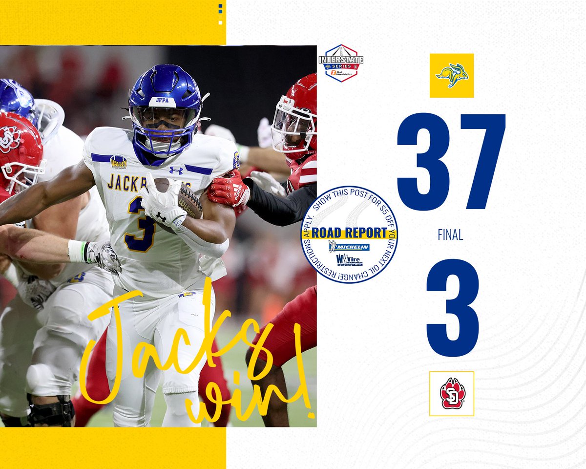 FINAL | The Jackrabbits dominate the final three quarters to stay unbeaten at 8-0 overall and 5-0 in <a href="/ValleyFootball/">Valley Football</a> 
#InterstateSeries x #GoJacks 🐰🏈