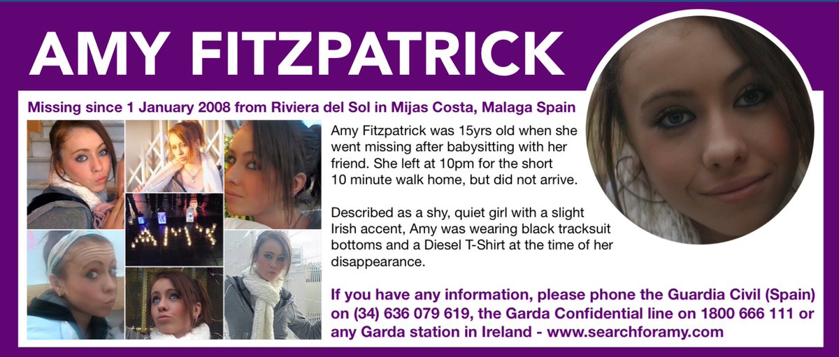 MisPersSupport's tweet photo. This week’s #SaturdayShare is for Amy Fitzpatrick who went missing on 1 January 2008 from #Malaga in Spain
https://t.co/RzLIUbwlPN
#HelpFindAmy #MissingPersonsSupport #HelpBringThemHome @helpfindamy https://t.co/5U7dPsqIxe