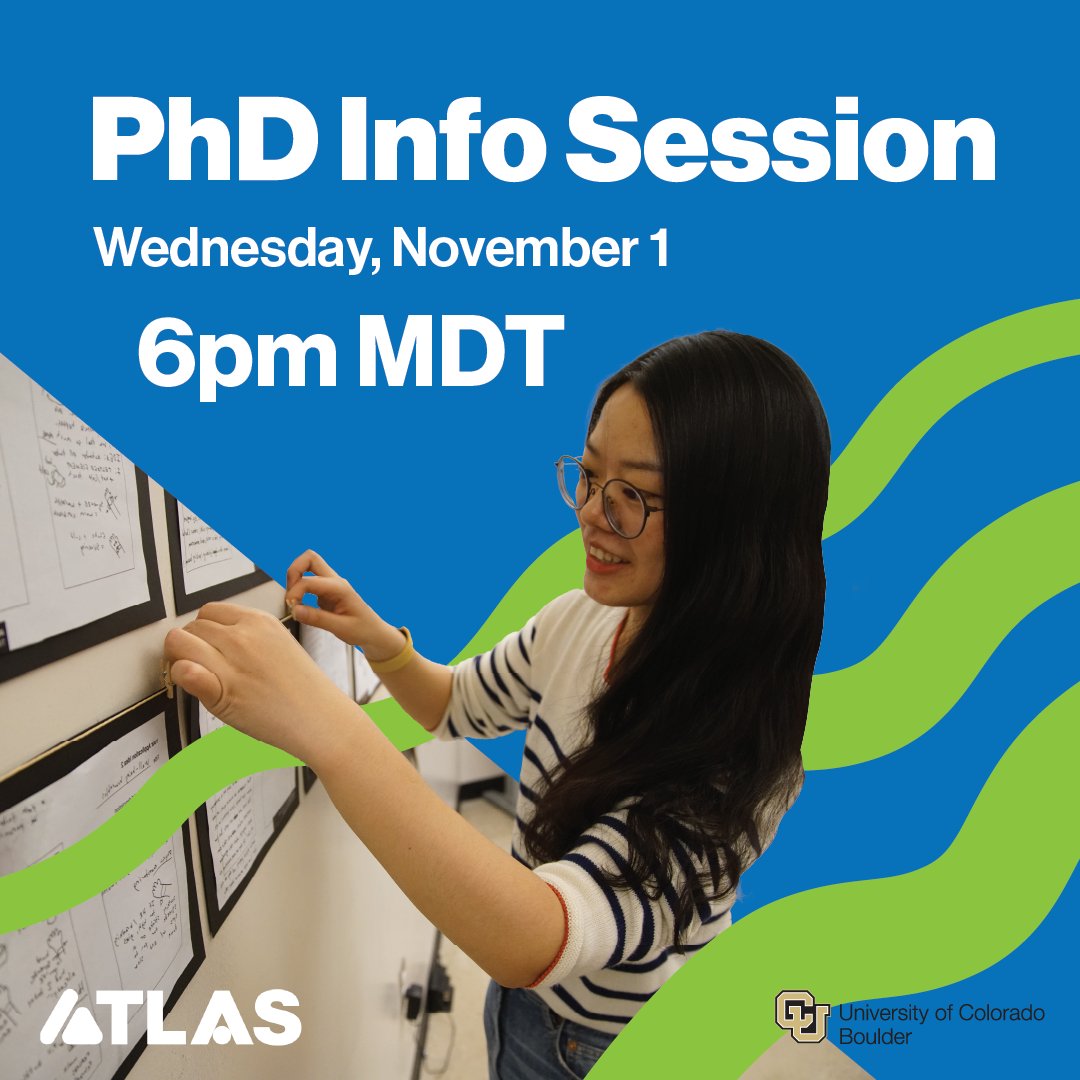 Ellen Do (@ellendo4) on Twitter photo Come invent the future with ATLAS! <a href="/cuatlas/">ATLAS Institute 🦬</a> <a href="/CUEngineering/">CU Boulder Engineering 🦬</a> <a href="/CUBoulder/">CU Boulder 🦬</a>
Join for a virtual information session on 11/1 to meet our faculty and gain a deeper understanding of PhD requirements, and the application and admissions process. colorado.edu/atlas/academic… Come invent the future with ATLAS! <a href="/cuatlas/">ATLAS Institute 🦬</a> <a href="/CUEngineering/">CU Boulder Engineering 🦬</a> <a href="/CUBoulder/">CU Boulder 🦬</a>
Join for a virtual information session on 11/1 to meet our faculty and gain a deeper understanding of PhD requirements, and the application and admissions process. colorado.edu/atlas/academic…