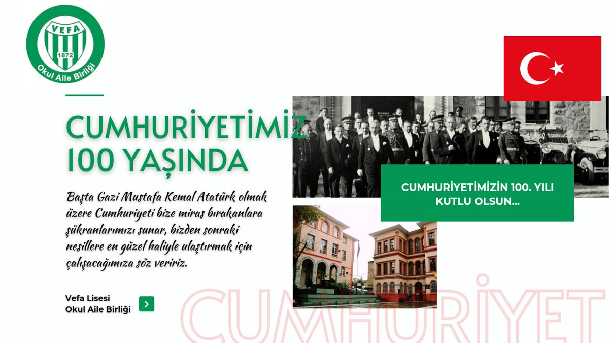 🇹🇷Cumhuriyetimizin 100. yılı kutlu olsun...

@vefalisesi_1872