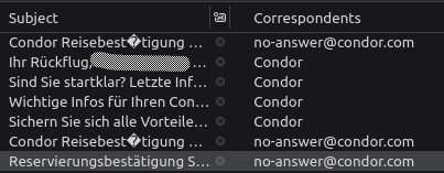 leyrer's tweet image. Apparently, there are two kinds of developers at @Condor : Those that understand RFC 2047 and those that don't.
Subject: =?UTF-8?Q?Reservierungsbest=C3=A4tigung_Sonderleistungen?=
Subject: Condor Reisebest�tigung 7226838
datatracker.ietf.org/doc/html/rfc20…
#schei_encoding