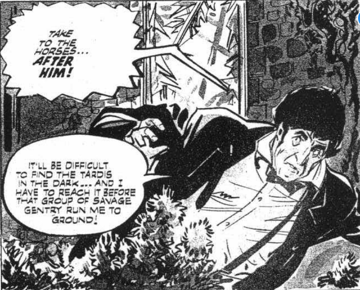 DWUDatabase's tweet photo. This is the darkest we have seen the comics get. We have no companions and a Doctor facing the threat of amputation and death. He spends the episode running through the undergrowth chased by dogs and horses. Even the Quarks are reduced to a secondary threat #DoctorWho #Duellists https://t.co/KpzcFzLkJt