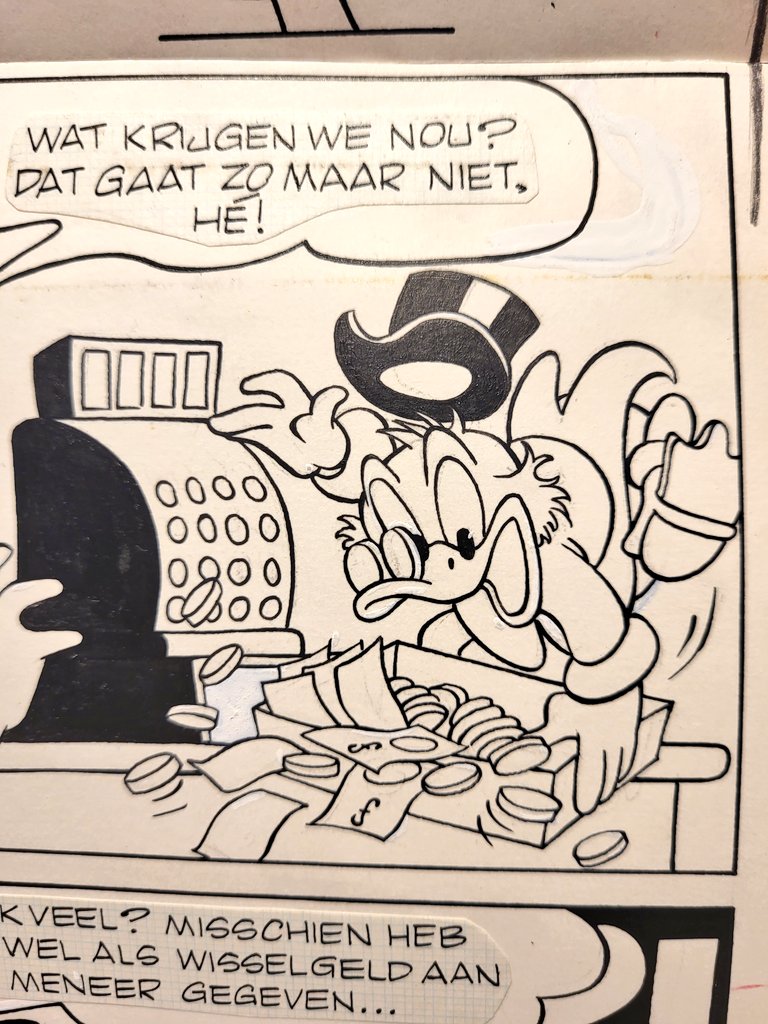 Thrilled that I got to chat with Mark de Jonge and got this 1970s page from him. Written by Thom Roep with layout sketches by Daan Jippes and final art by De Jonge. I always thought overly dramatic/agressive Scrooge was hilarious as a kid and this page particularly made me laugh.