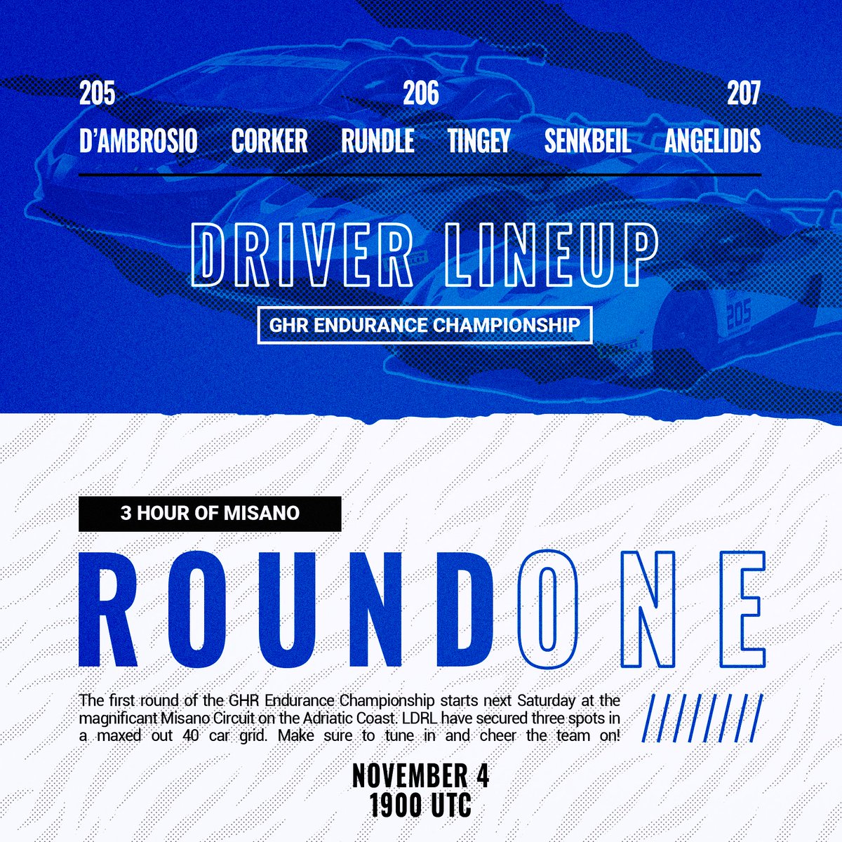 TEAM LDRL ARE BACK!

We are tonight announcing a three-car entry into the forthcoming GHR Endurance Championship - here's our Misano lineup! 

2️⃣0️⃣5️⃣ - @joseeeph_f1, <a href="/JoeCorker1/">Joe Corker</a> 
2️⃣0️⃣6️⃣ - <a href="/lsjrundle/">Lewis</a>, <a href="/GSR_CJ05/">Conor Tingey</a> 
2️⃣0️⃣7️⃣ - @TTM_Passi, <a href="/KostasAggelidi1/">Kostas Aggelidis</a>