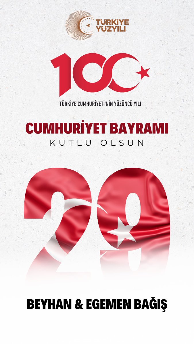 Cumhuriyetimizin 100. yıldönümü kutlu olsun. Başta Gazi Mustafa Kemâl Atatürk olmak üzere; tüm şehit ve gazilerimizi rahmet ve minnetle anıyoruz. Nice 100 yıllara. 🇹🇷 #TürkiyeYüzyılı