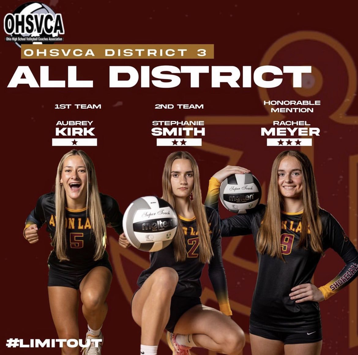 ALVolleyball's tweet photo. 🚨ALL DISTRICT TEAM🚨

Congrats to Aubrey Kirk, Stephanie Smith, and Rachel Meyer for being named to the OHSVCA District 3 Team for 2023!!

Aubrey and Stephanie will also be playing in the District All-Star Match November 17th!! https://t.co/jze5MQngTM