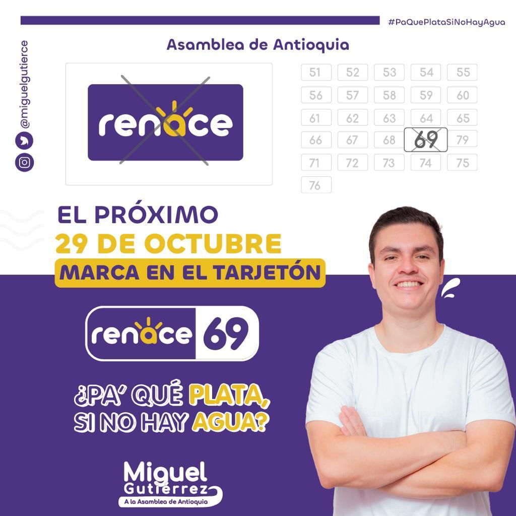La mayoría sabe por quién votar al concejo, pero si no tienen voto para la Asamblea les pido que consideren a <a href="/miguelgutierce/">Miguel Gutiérrez C.✊🏻</a>: juicioso, berraco, trabajador, apasionado por su pueblo (San Rafael) y por Antioquia. Toda mi confianza.