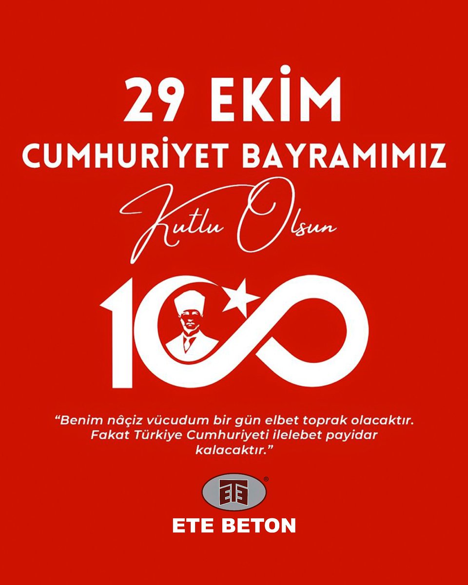 🇹🇷 "Türkiye Cumhuriyeti'nin 100. yıl dönümünde, milletimizin azmi ve kararlılığına olan hayranlığımızı ifade ediyor, Cumhuriyet Bayramı'nı coşkuyla kutluyoruz. Nice yıllara!" 🇹🇷
🇹🇷 29 Ekim Cumhuriyet Bayramımız Kutlu Olsun! 
#cumhuriyet100yaşında #cumhuriyethürriyetdemek #türkiye
