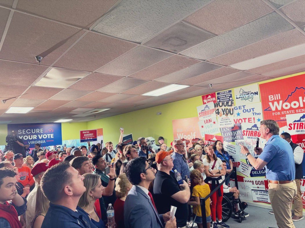 stirrup4va's tweet photo. Packed house for our GOTV Rally with the Governor &amp; @Woolf4VA @IanTLovejoy @NRattrayBaldwin! We’re feeling the energy in Prince William. Let’s build on all of our success! 10 days left — make it count! https://t.co/Z4R9LeJeXq