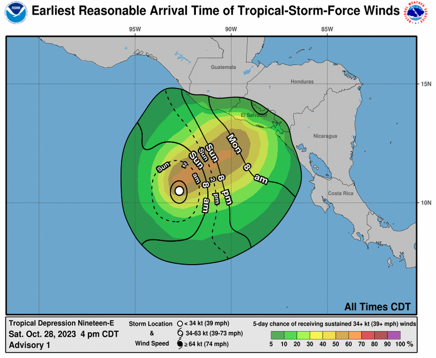 hidromet's tweet photo. 40% de probabilidad de vientos de Tormenta Tropical (64 Km/h a 118 Km/h) el dia lunes !!! OJO !!! 🚨📢🔔 https://t.co/Rqo011PRL7