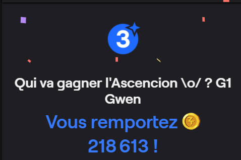 Lylixiss's tweet image. J&apos;y fus !
Bravo Gwen pour la victoire ☺️
#Zerator #Ascension
