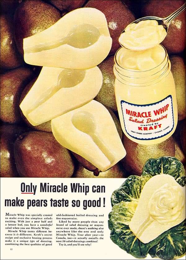 phosphor_glow's tweet photo. O͟n͟l͟y͟ Miracle Whip can make pears taste so good ! https://t.co/7qGwhoFqS1