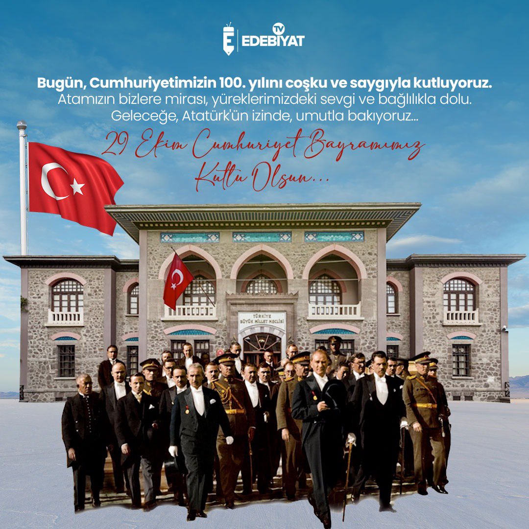 "Eğilmez başımıza taç yaptık hürriyeti, 
Zaferle kalbimize yazdık cumhuriyeti..."

Yaşasın CUMHURİYET!

#cumhuriyet100yaşında 
 #100YAŞINDA