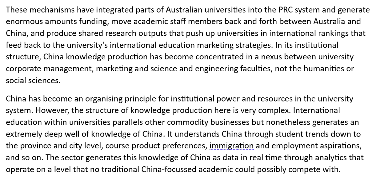 mhar4's tweet photo. From my Louis Green Memorial Lecture last week in Melbourne, on China knowledge in the Australian university system and how the Xi era has radicalised Australian corporate international education. https://t.co/5HjlgZKLEP