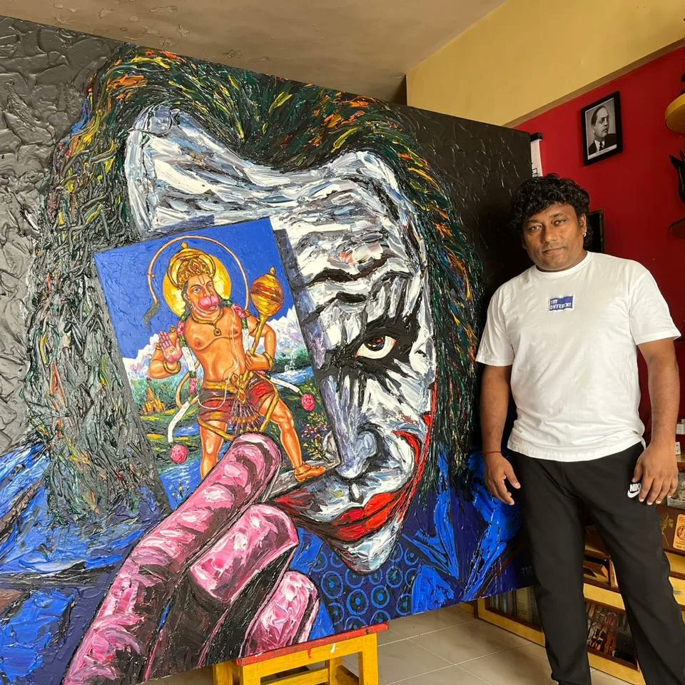 Rajmore786's tweet photo. From my studio ❤️❤️❤️❤️
Joker &amp; Hanuman.

Title- A Real Super Hero ❤️
Acrylic on canvas
Size- 60-72 inches
Price on request 
9967652362

 #contemporaryart #contemporaryartist  #dubai #dubaiartgallery #Singapore #painting #artist #artindiamagazine #indianartfair #artcollector https://t.co/ywhBdgUuAy
