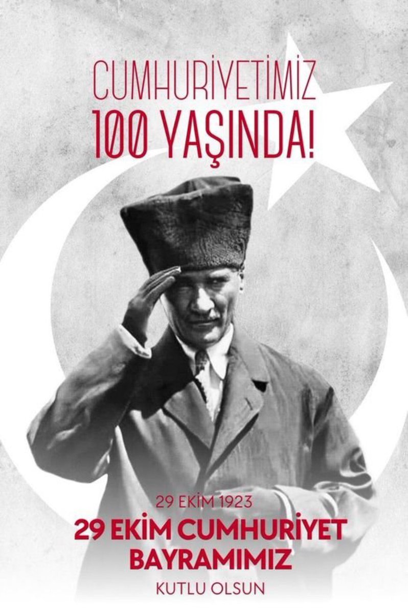 Şanlı geçmişimizin Cumhuriyet ile taçlandırılıp bir asrı geride bıraktığımız günümüz kutlu olsun. Nice mutlu #100yıl ‘lara.
#NEMUTLUTÜRKÜMDİYENE 
#Cumhuriyetimizin100YılıKutluOlsun 
#100YAŞINDA