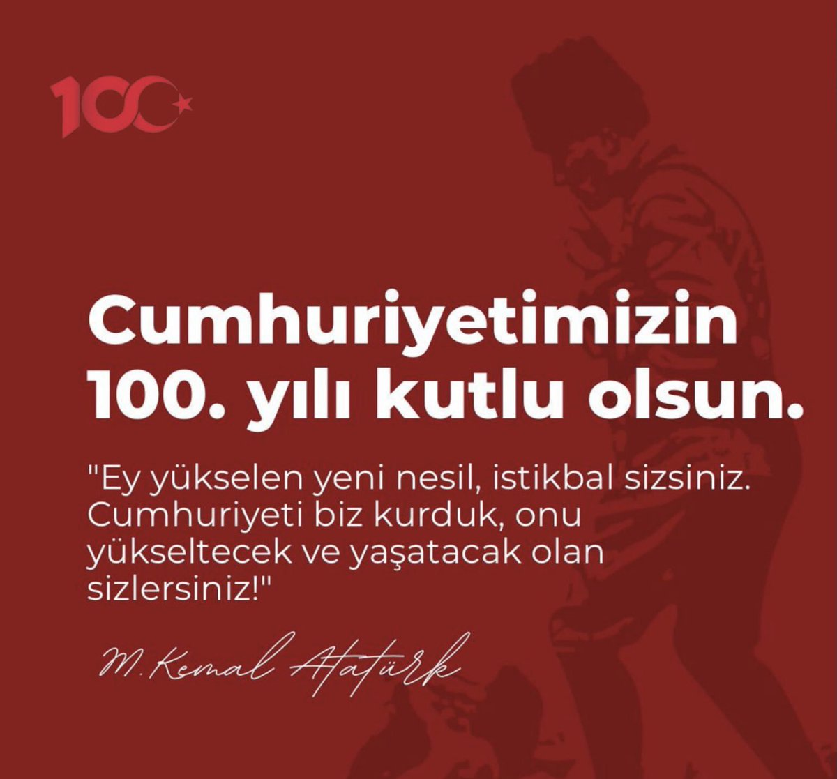 AÇTIĞIN YOLDA, GÖSTERDİĞİN HEDEFE, HİÇ DURMADAN YÜRÜYECEĞİME AND İÇERİM. 🇹🇷

NE MUTLU TÜRKÜM DİYENE 🇹🇷🇹🇷

29 Ekim Cumhuriyet Bayramımız kutlu olsun. 🇹🇷