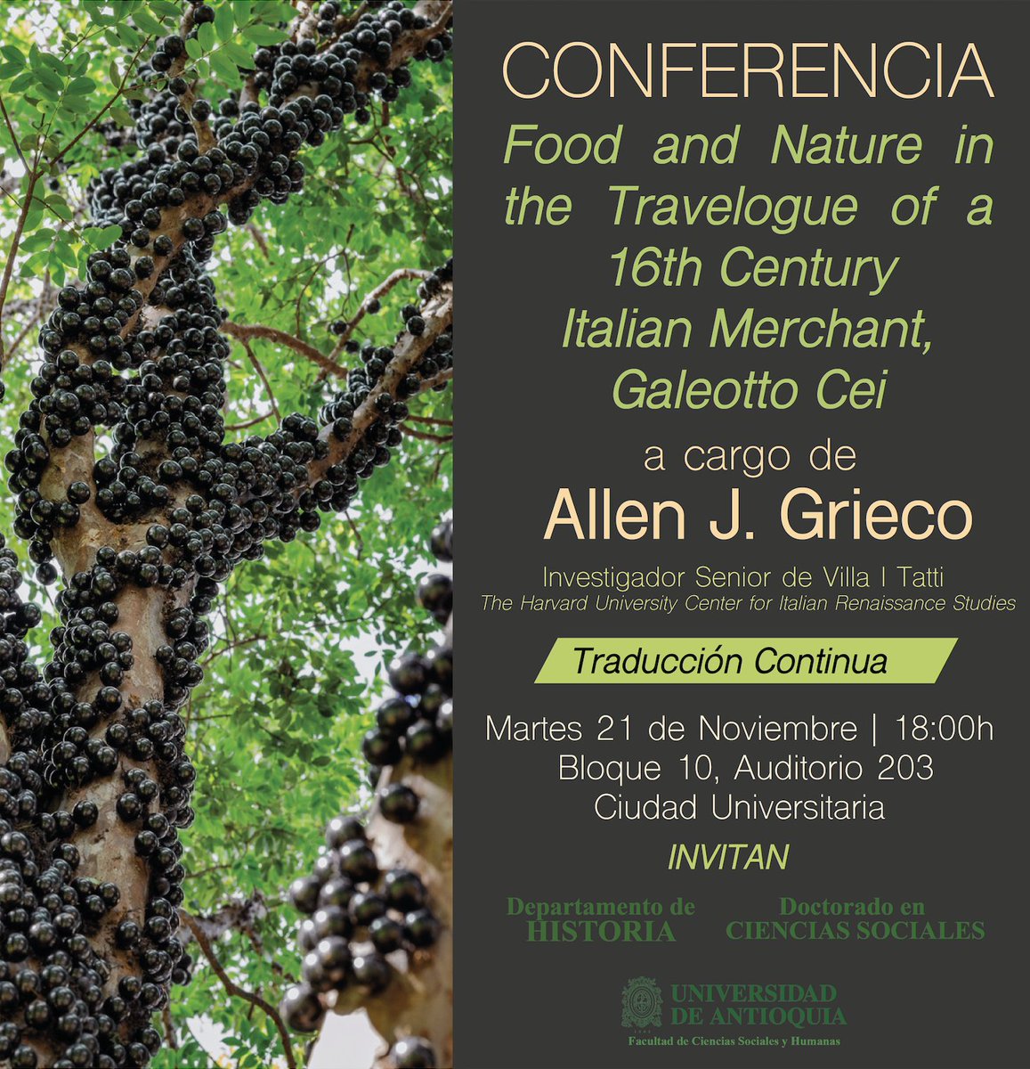 AllenJGrieco's tweet photo. Looking forward to a busy month of November working on a book with Gregorio Saldarriaga and giving two talks in the History Department of the University of Antioquia, Medellin https://t.co/WU2zO0G0Oa