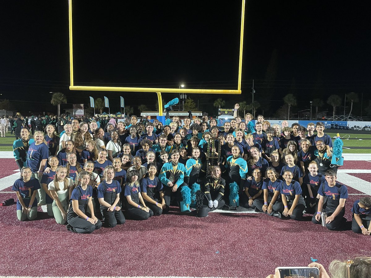 SunlakeBand's tweet photo. Congratulations to the Soaring Sound!!! Class 3A Grand Champions at the Tarpon Springs Outdoor Music Festival!  The team also won best in class Color Guard, Percussion, Visual, General Effect, and Drum Major!  What a great night!! https://t.co/r3Zp3wy5is