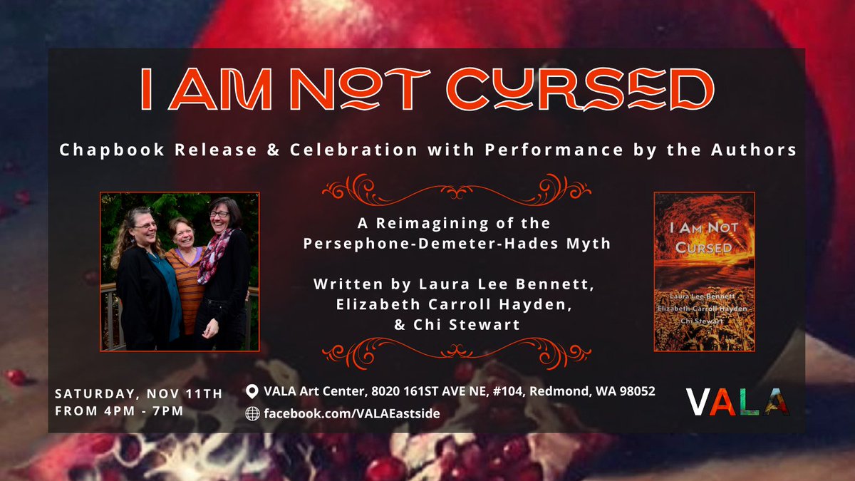 VALAEastside's tweet image. 🎉 Celebrating Myth &amp;amp; Storytelling at @VALAArtCenter! 📜 Join us for the "I Am Not Cursed" chapbook release on Nov 11, 4-7 PM. Live readings, Q&amp;amp;A, and much more! Don’t miss out! 🎤 #IAmNotCursed #ChapbookRelease #Mythology #VALAArtCenter 🔗 facebook.com/events/3686302…