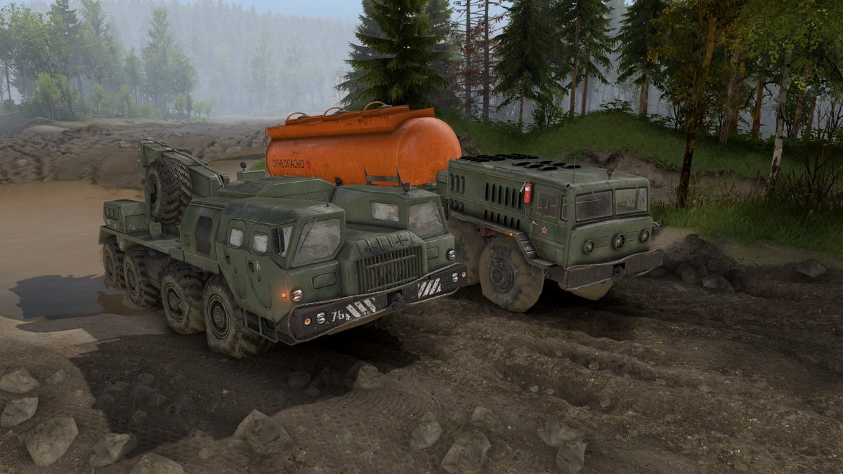 LuckyCat_TV's tweet image. スノランの原点のSpintiresが懐かしくて起動しました。本作の終盤に出てくるE-7310(左)とD-535(右)は最強トラックでしたね。スノランのマストドンと605Rに強い思い入れがあるのはここからでした！ #Spintires #Snowrunner #スノーランナー #SnowRunner最高