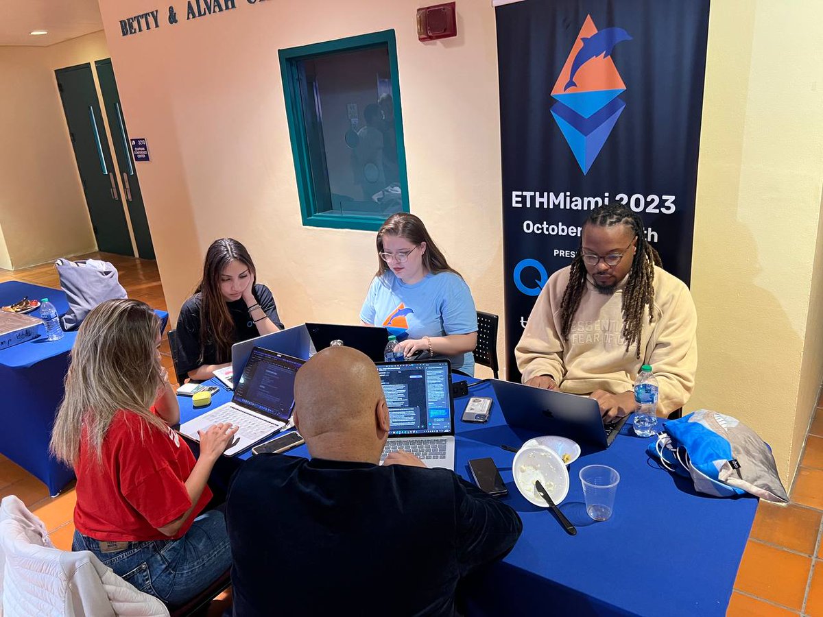 EthMiami's tweet photo. Burning the midnight oil with @TheVariable_C  team of hackers, as we code our way to victory at ETHMiami Hackathon! 🔥💻 #ETHMiami https://t.co/sPDjj6eXfY